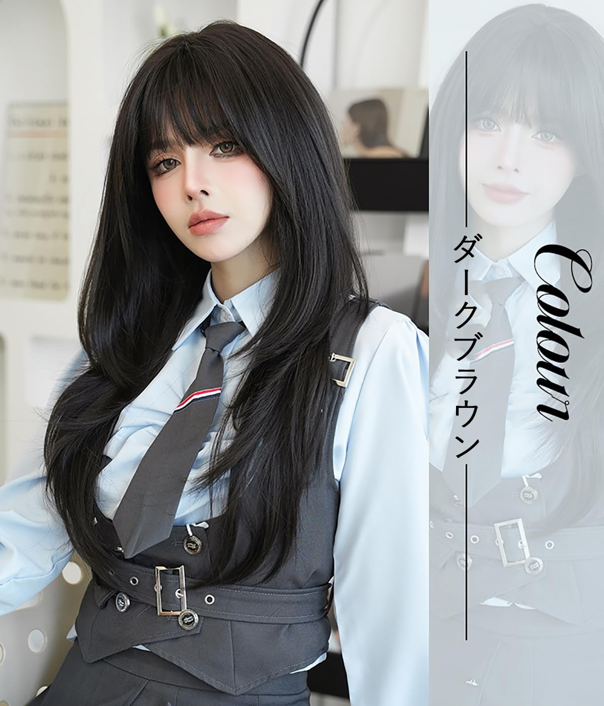 フルウィッグ 黒髪ロングストレート ウィッグ 人毛100 フルウィッグ